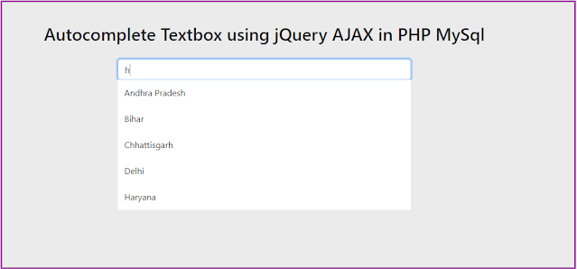 Autocomplete Textbox using jQuery AJAX in PHP MySql