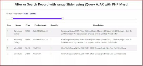 Filter Price Range Slider using Jquery Ajax in PHP with Mysqli