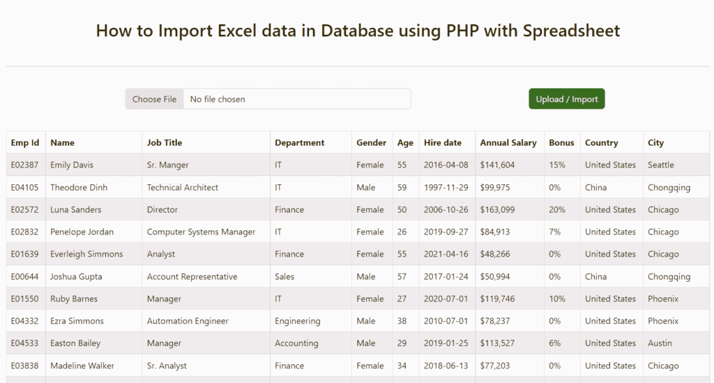 Import Excel File into MySQL Database in PHP using Spreadsheet