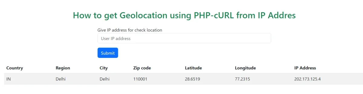 How to get Geolocation using PHP-cURL from IP Address
